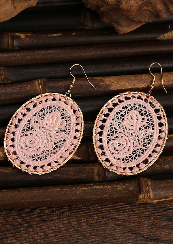 

Crochet Floral Hollow Out Oval Earrings, Pink, 533074