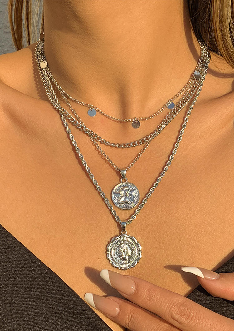 

4Pcs Alloy Pendant Necklace, Silver, 533135