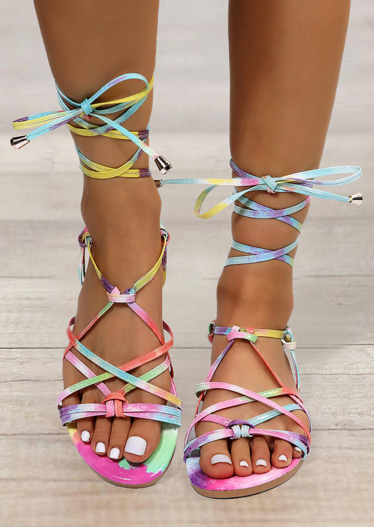 

Tie Dye Criss-Cross Tie Flat Sandals, Multicolor, 533137