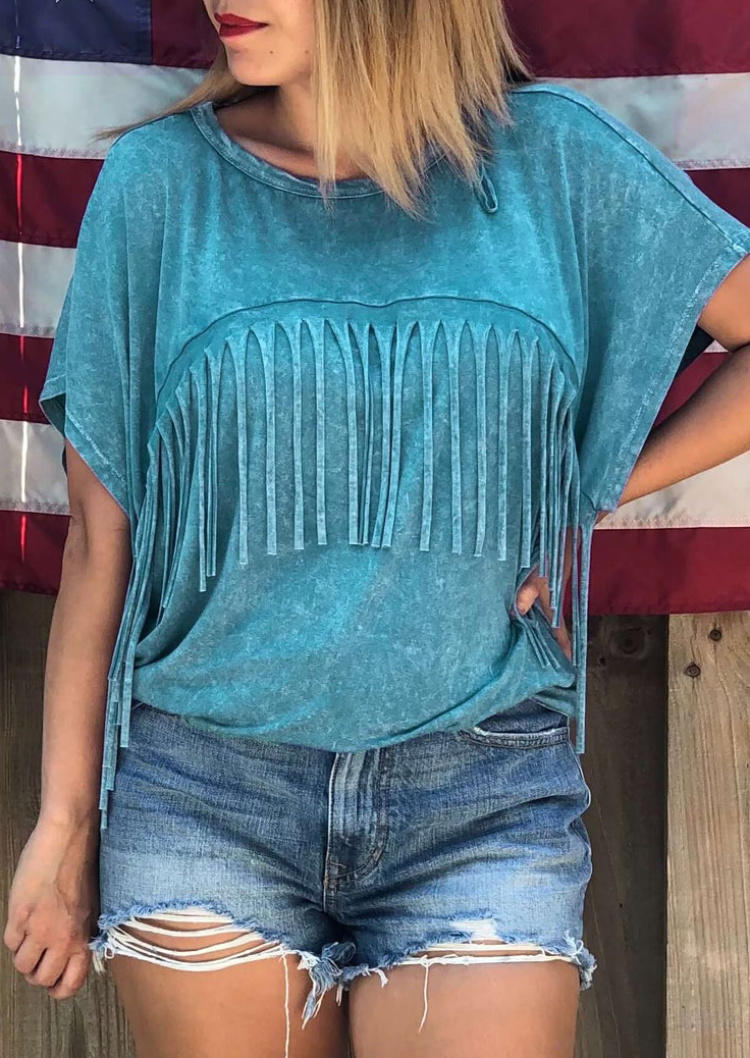 

Tassel Batwing Sleeve Blouse - Lake Blue, SCM001102