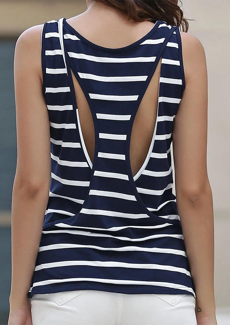 

Striped Hollow Out O-Neck Tank, Multicolor, SCM001175