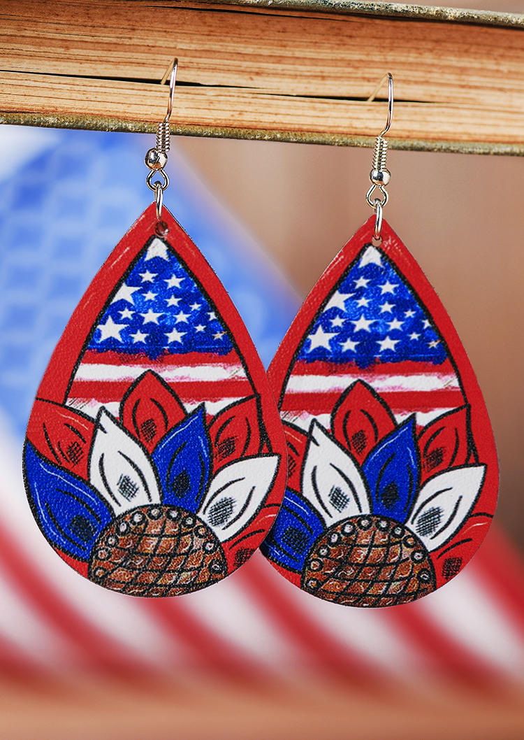 

American Flag Sunflower Water Drop Earrings, Multicolor, 531812