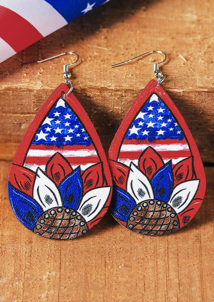 American Flag Sunflower Water Drop Earrings