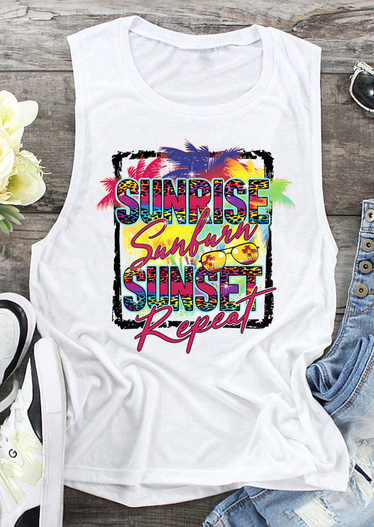 

Sunrise Sunburn Sunset Repeat Leopard Tank - White, 532358