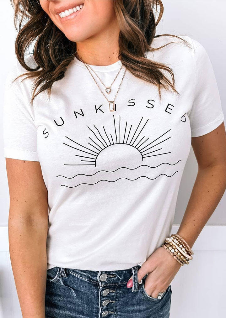 

Sunkissed Sunrise O-Neck T-Shirt Tee - White, 532804