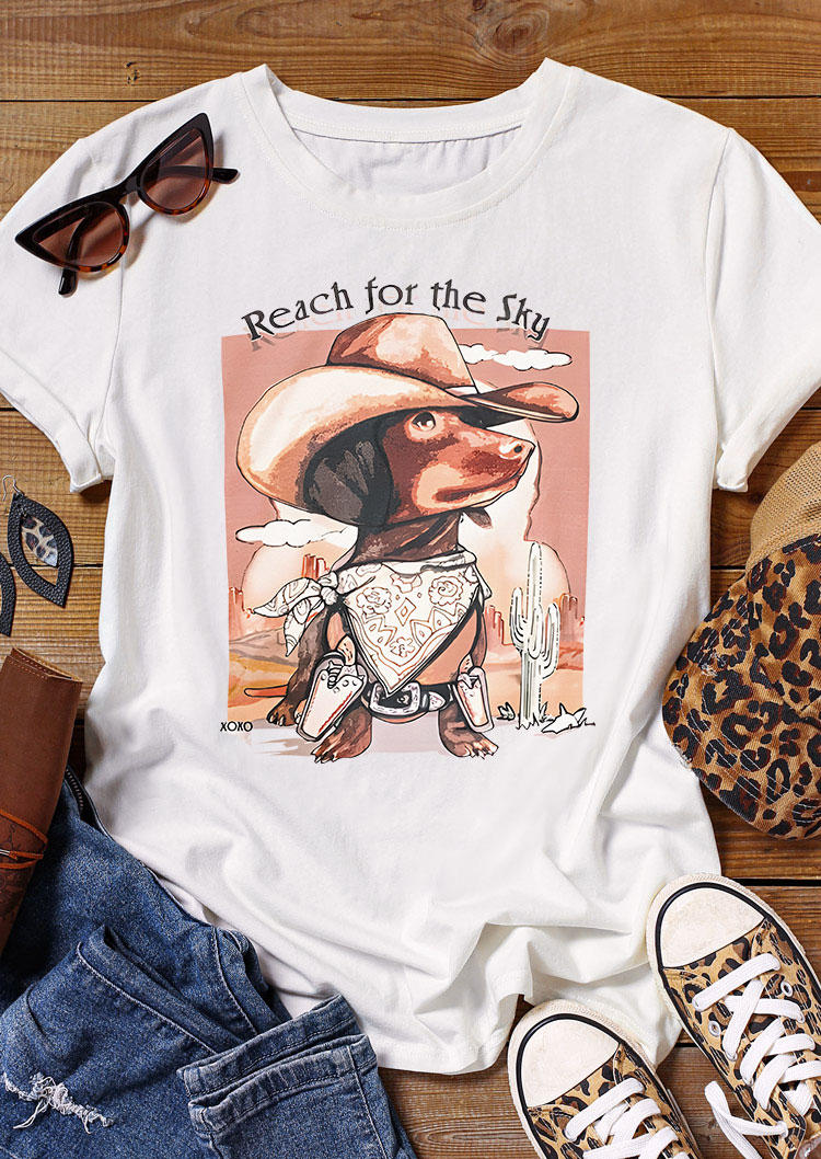 

Reach For The Sky Weiner Dog Cactus T-Shirt Tee - White, 532834