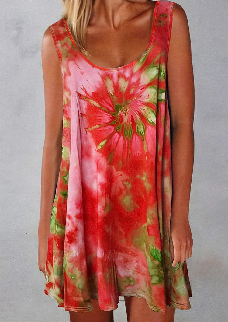 

Tie Dye Sleeveless Mini Dress - Red, 532923