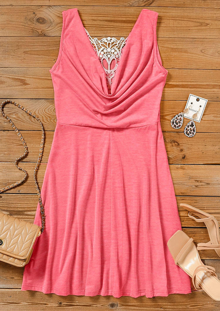 Lace Splicing Sleeveless Mini Dress - Pink