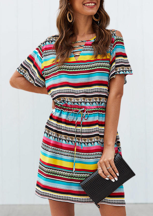 

Striped Hollow Out Mini Dress, Multicolor, 533096