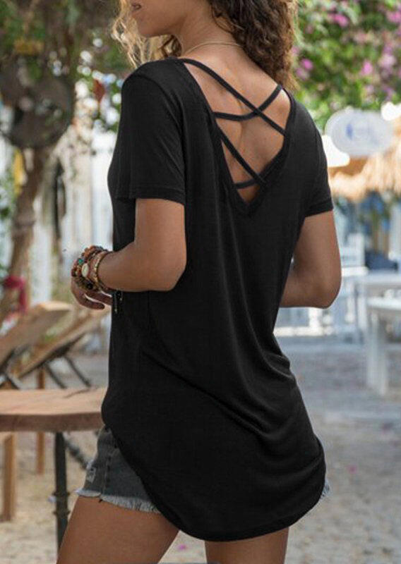 

Criss-Cross Open Back Blouse - Black, 533214