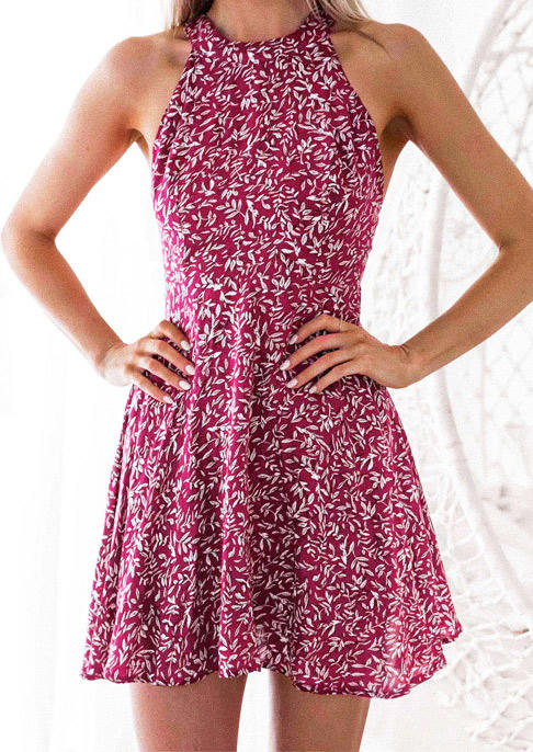 Kaufen Leaf Hollow Out Mini Dress - Burgundy. Bild