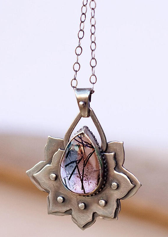 

Lotus Hollow Out Pendant Necklace, Silver, 533240