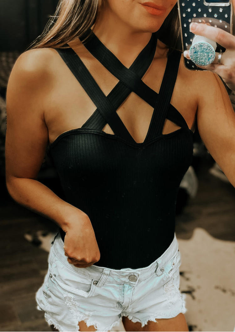 

Open Back Criss-Cross Cut Out Camisole - Black, SCM000696
