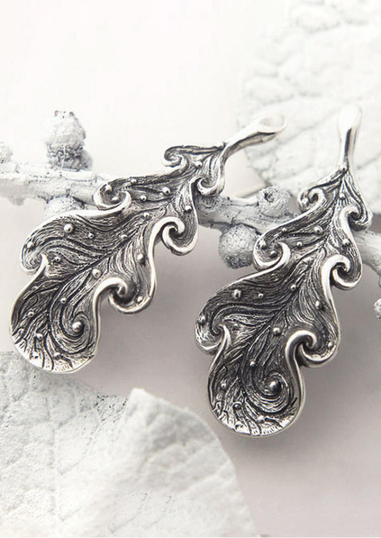 

Retro Beading Leaf Alloy Earrings, Silver, SCM001047