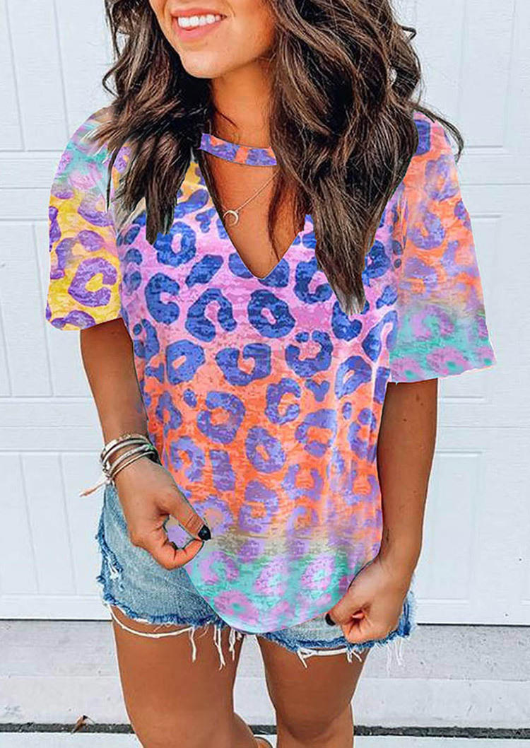 

Leopard Gradient Keyhole Neck Blouse, Multicolor, SCM001072