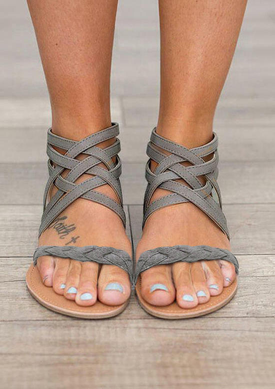

Zipper Criss-Cross Flat Sandals - Gray, 532139