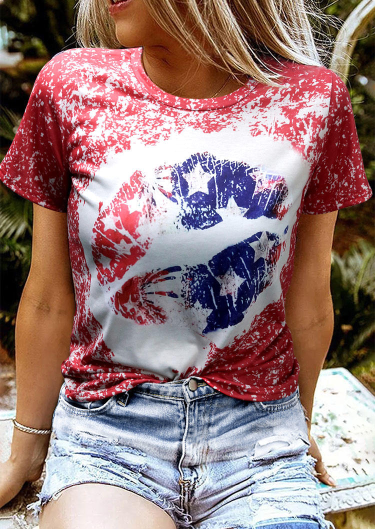 

Lips Star Bleached T-Shirt Tee - Red, 532764