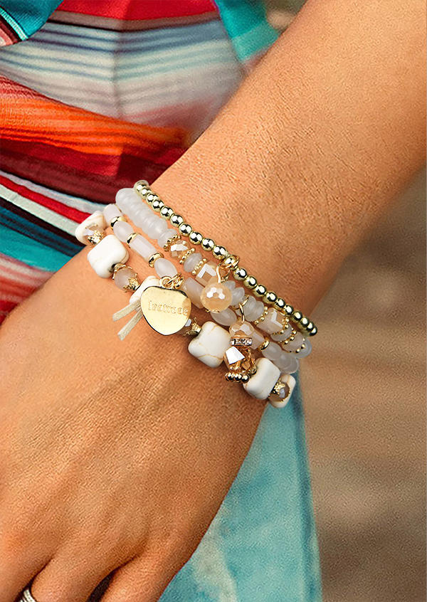 

4Pcs Bohemian Beading Heart Bracelet Set, White, 532811
