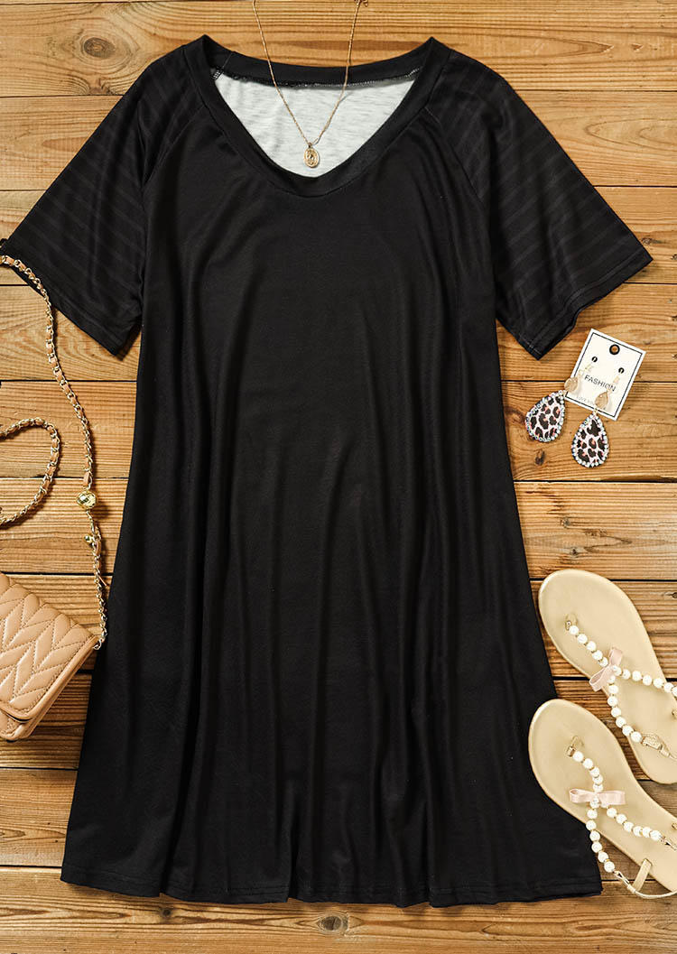 Striped Short Sleeve Mini Dress - Black