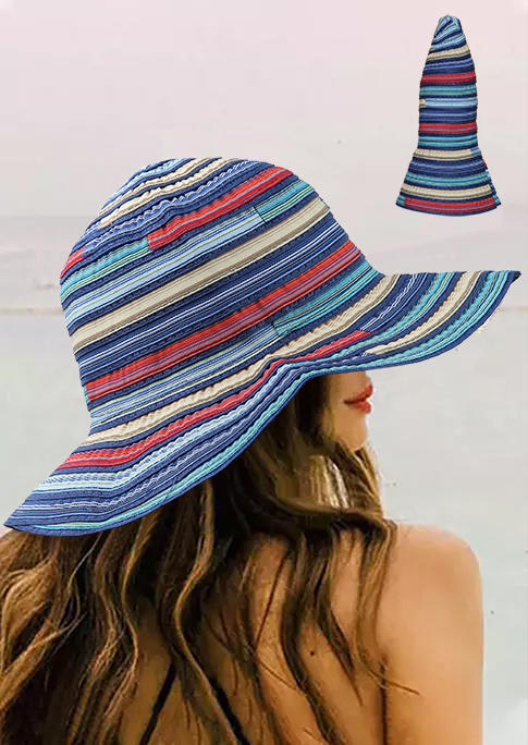 

Rainbow Striped Rolled Up Hat, Orange;navy blue, 533197