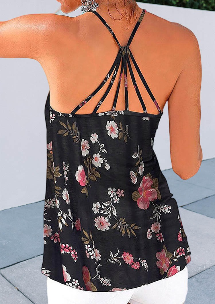 

Floral Hollow Out Camisole - Black, 533206