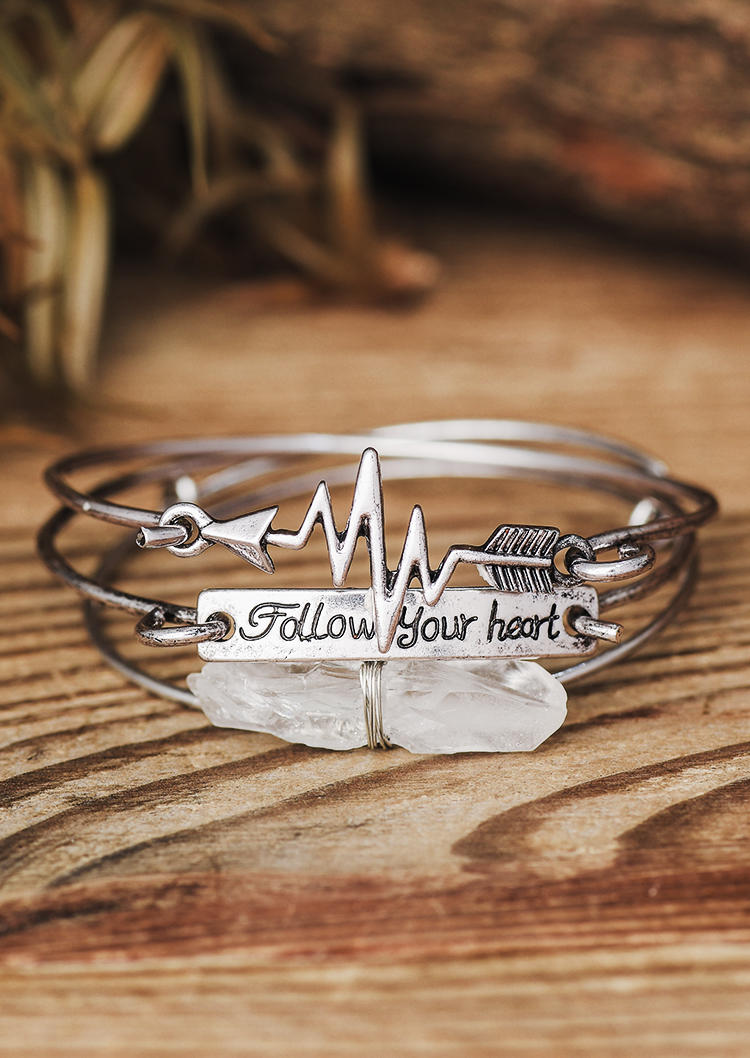 

3Pcs Follow Your Heart Arrow Quartz Gemstone Bracelet, Silver, 533223