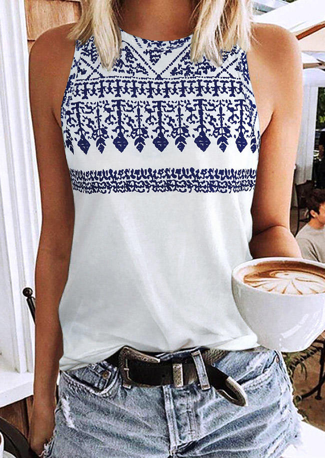 

Ethnic Style Geometric Casual Tank - White, 533385