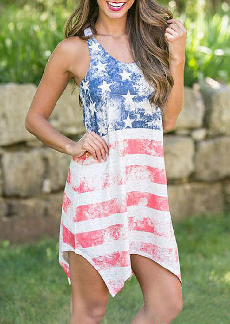 American Flag Star Striped Irregular Mini Dress