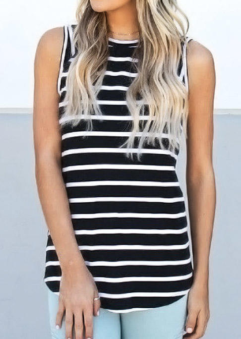 

Striped O-Neck Casual Tank, Stripe, 532367