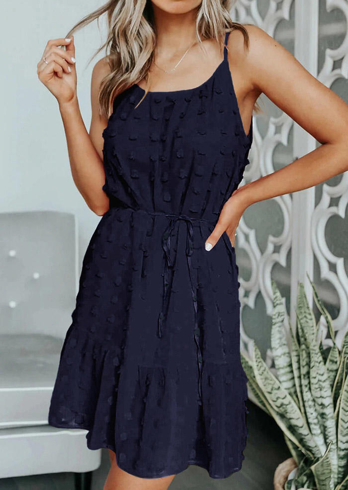 

Dotted Swiss Spaghetti Strap Mini Dress - Navy Blue, 533228