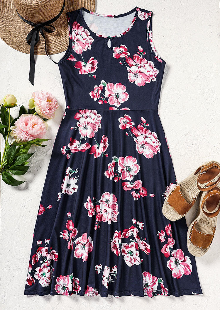 Floral Hollow Out Sleeveless Mini Dress