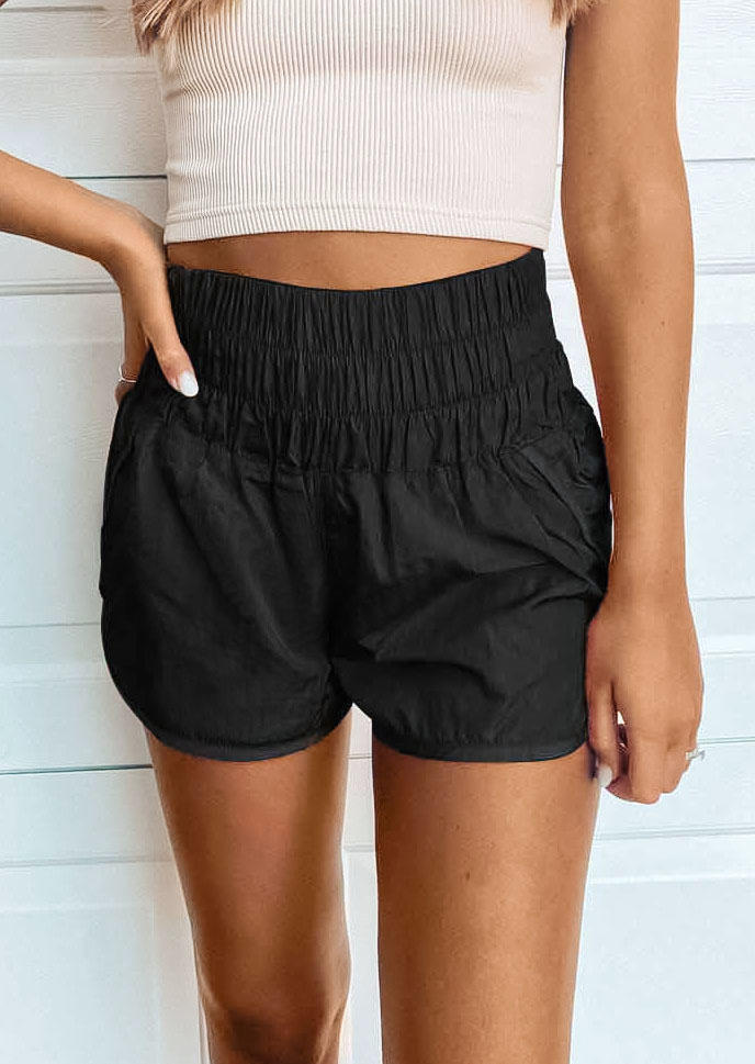 

Ruffled Elastic High Waist Shorts - Black, SCM001056