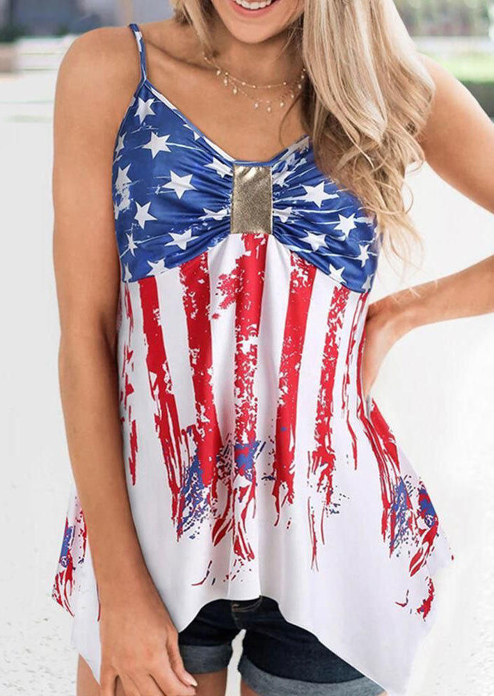

American Flag Ruched Camisole - White, SCM001177