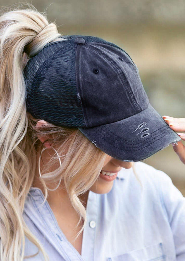 Mesh Hollow Out Ripped Washed Baseball Cap