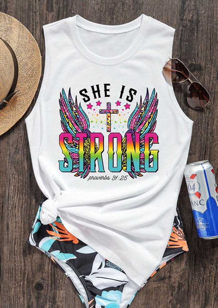 

She Is Strong Leopard Cross Wing Gradient Tank - White, 532810