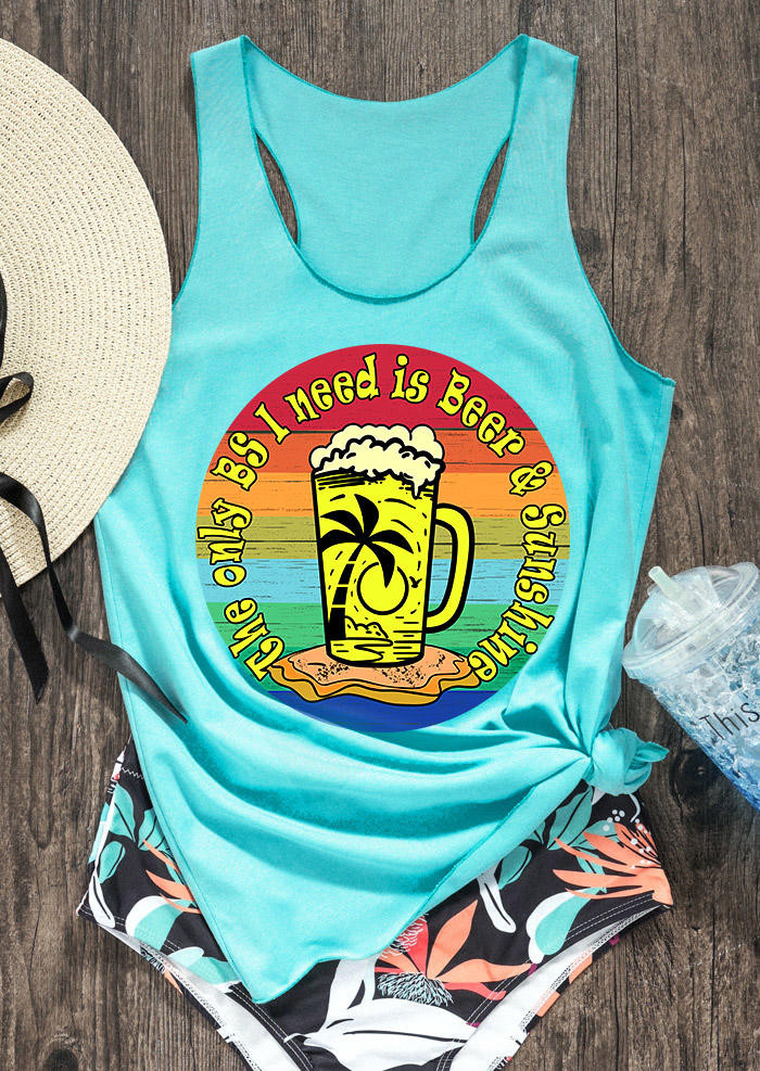 

The Only BS I Need Is Beer And Sunshine Racerback Tank - Cyan, Blue, 532813