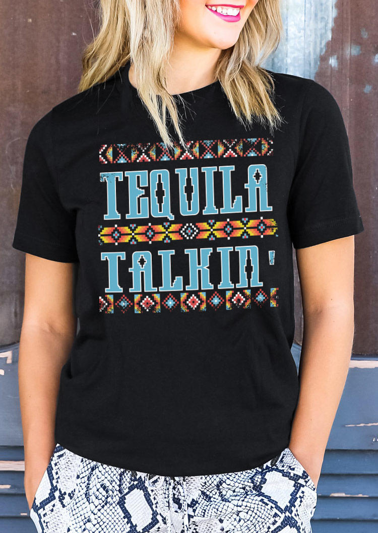 Tequila Talkin' Aztec Geometric T-Shirt Tee - Black