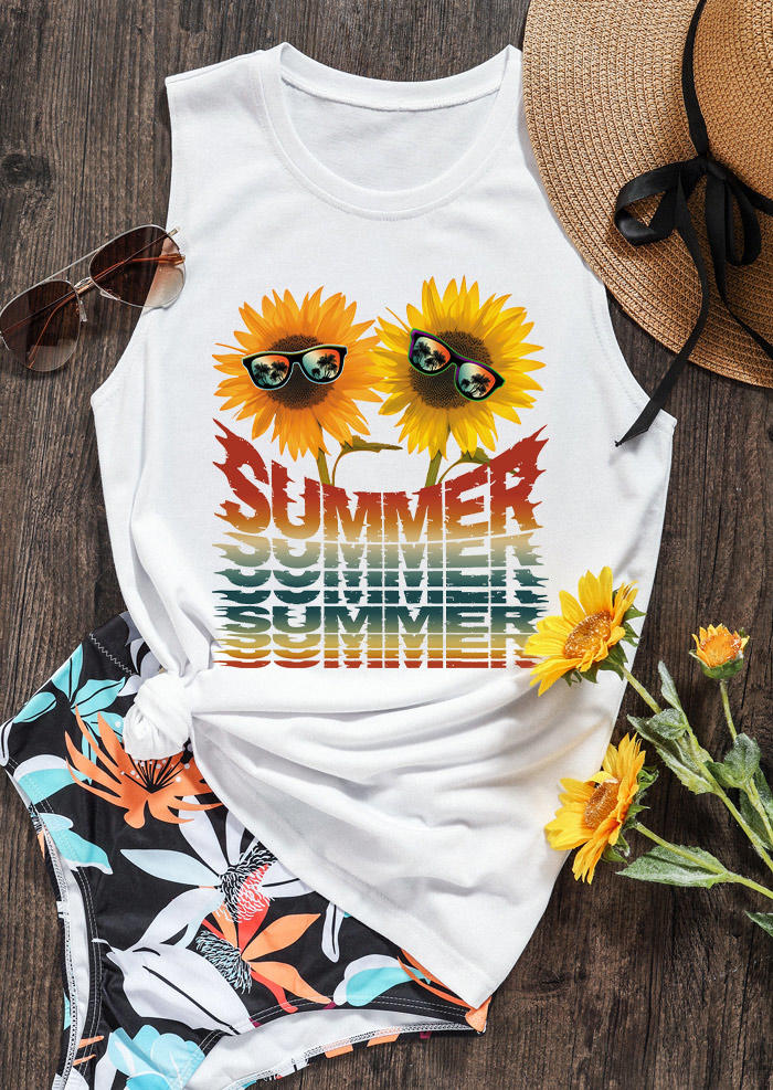 

Summer Sunflower Sunglasses Tank - White, 532840