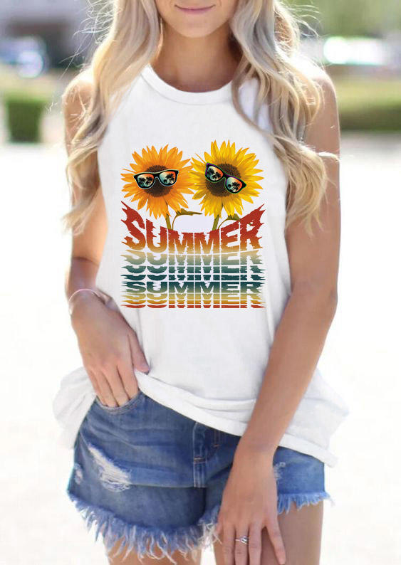 Summer Sunflower Sunglasses Tank - White