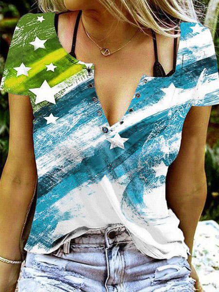 

American Flag Star Blouse without Black Camisole, Multicolor, 532891