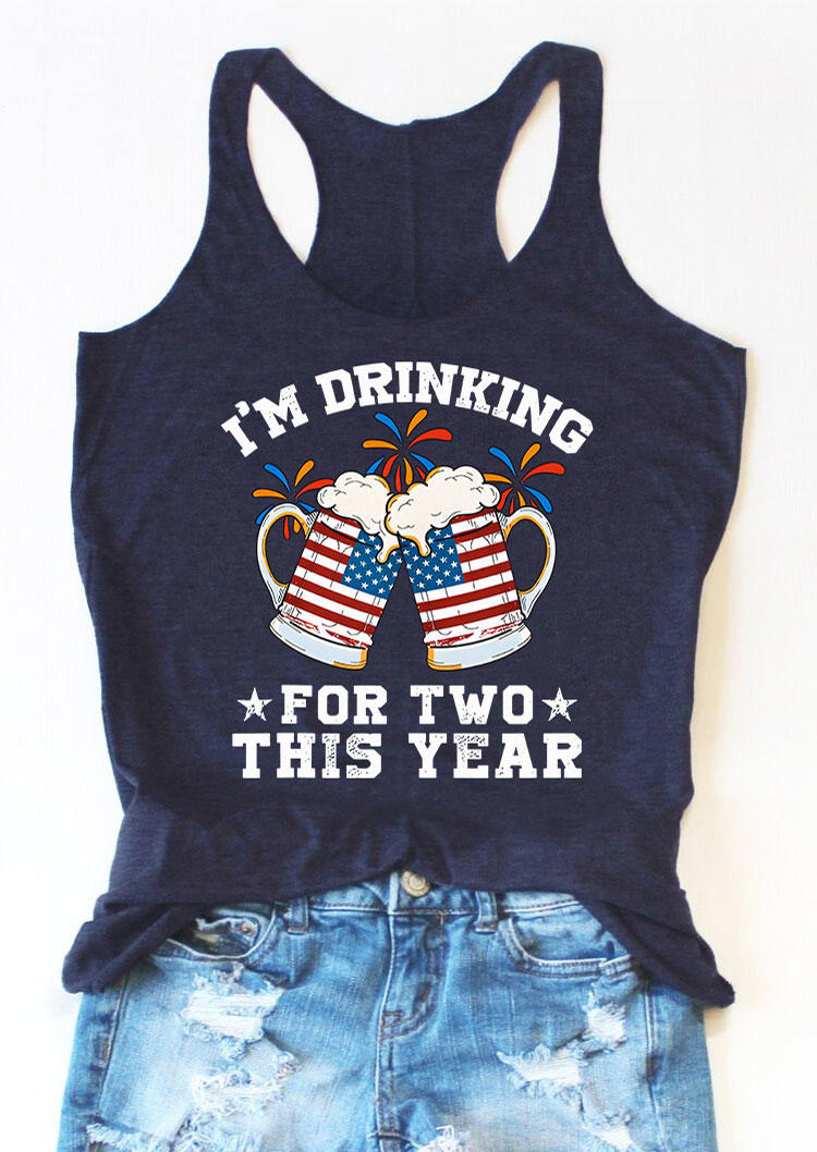 

I' Drinking For Two This Year American Flag Racerback Tank - Navy Blue, 533049