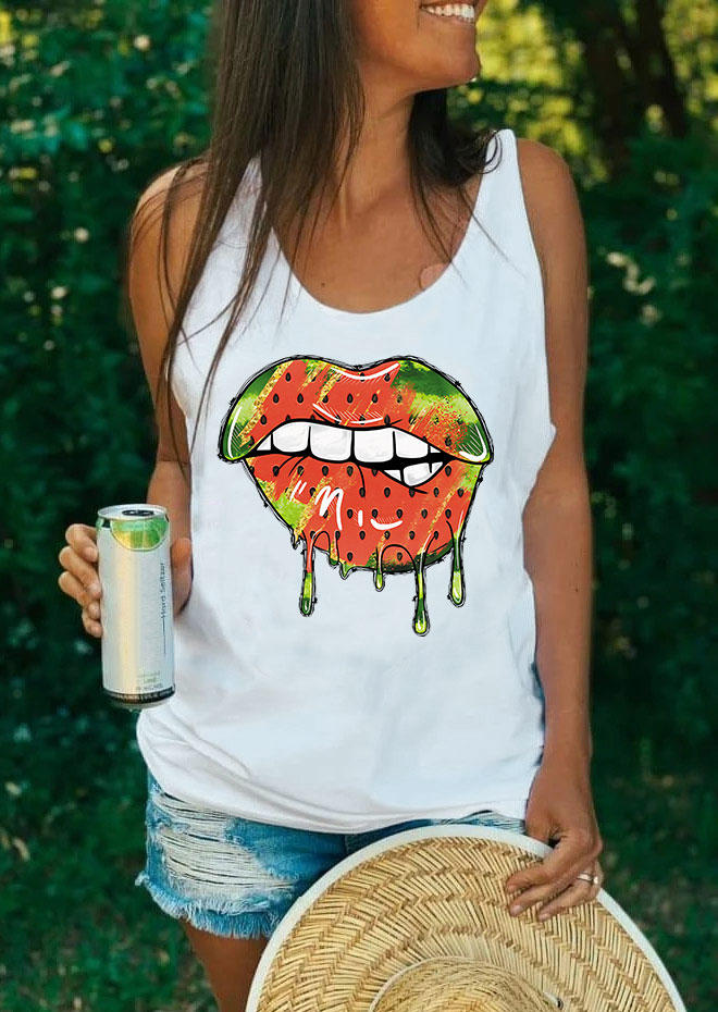 

Watermelon Lips Racerback Tank - White, 533172