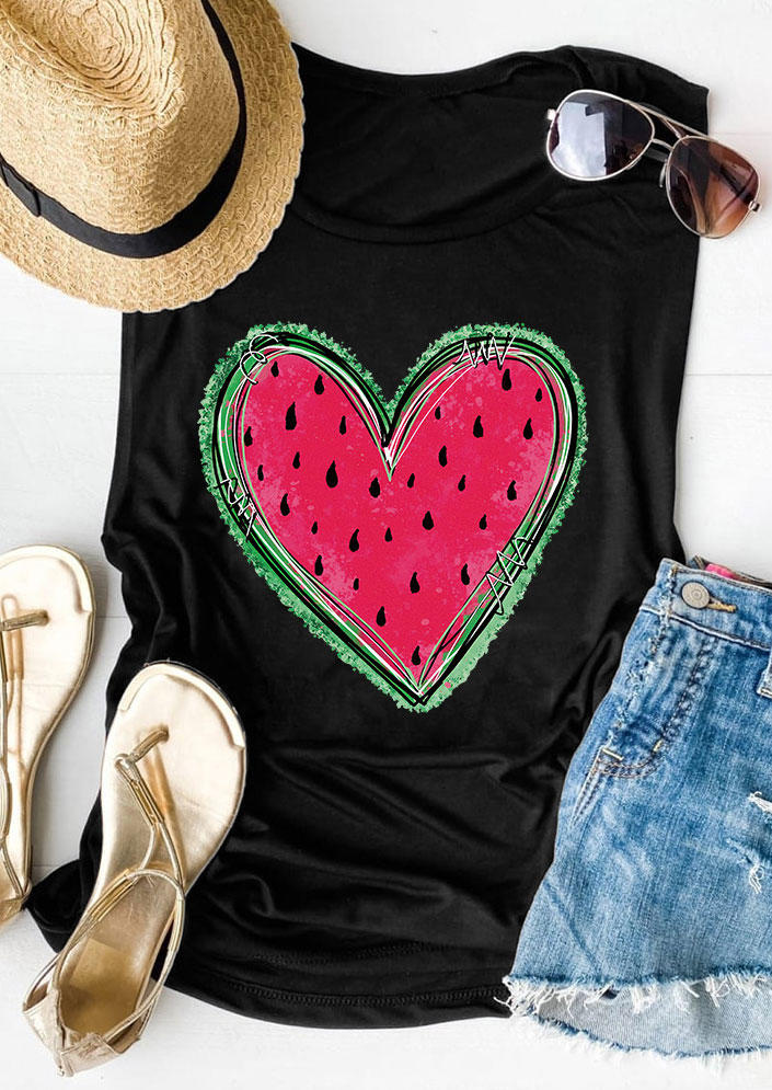 

Watermelon Heart O-Neck Tank - Black, 533203