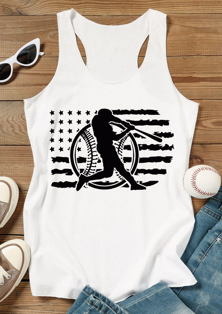 

American Flag Baseball Racerback Tank - White, 533292