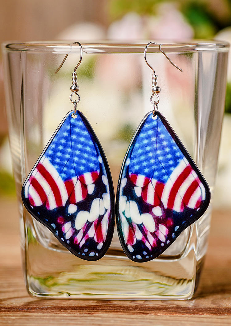 

American Flag Butterfly Wing Earrings, Multicolor, 533424