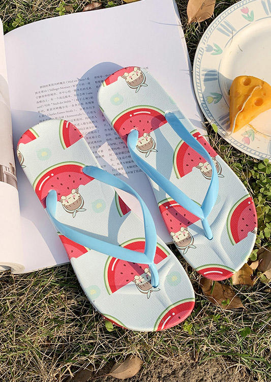

Summer Watermelon Flat Flip Flops Slippers - Light Blue, 533545
