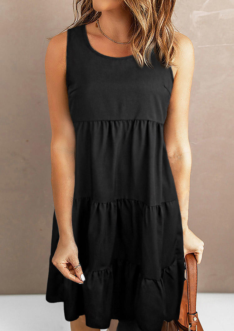 

Ruffled O-Neck Mini Dress - Black, 533343