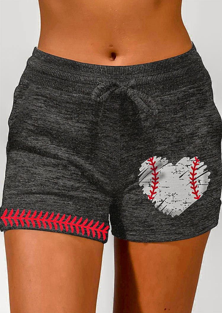 

Baseball Heart Drawstring Shorts - Dark Grey, Gray, 533497