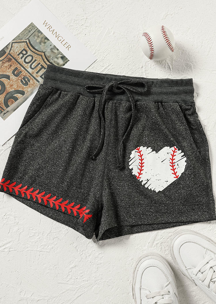 Baseball Heart Drawstring Shorts - Dark Grey