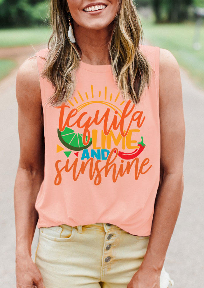 Tequila Lime And Sunshine O-Neck Tank - Pink